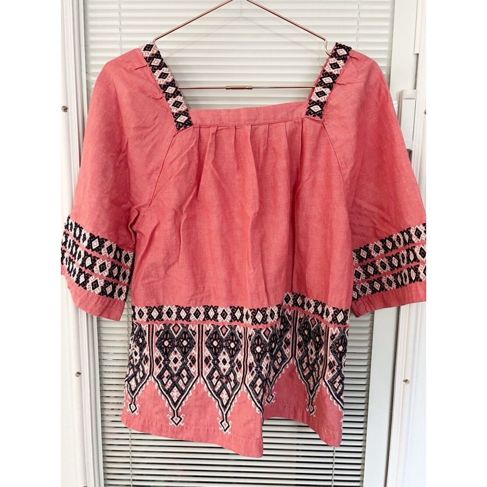 Calypso St Barth Bohemian Square Neck Embroidered Salmon /coral SIZE XS